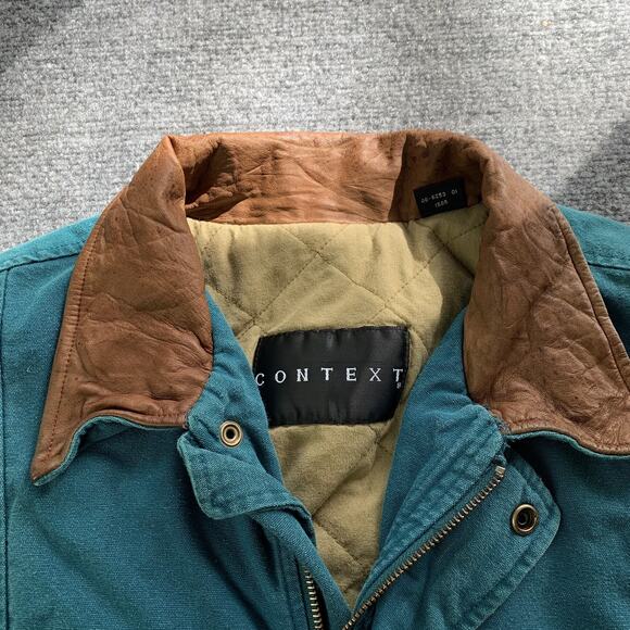 Vintage Context Bomber Jacket Coat Aqua Blue Leather Collar Mens Size XLT Tall - Picture 4 of 16